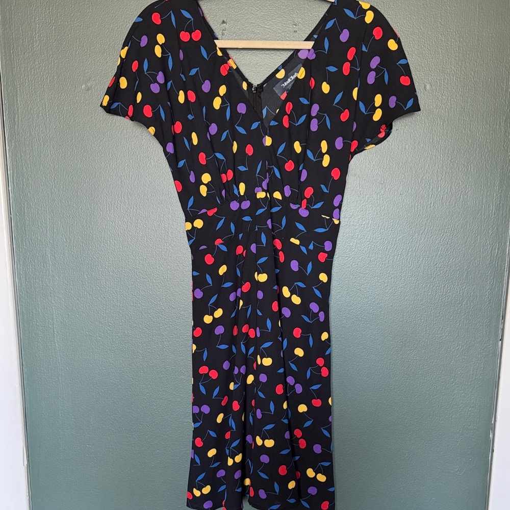 ModCloth Black Cherry Print Dress - Women's Short Sleeve V-Neck